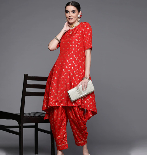 Women Red Ethnic Motifs Printed Kurta with Salwar